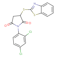 Chemical structure of 3-(1,3-benzothiazol-2-ylsulfanyl)-1-(2,4-dichlorophenyl)pyrrolidine-2,5-dione - CSSB00121728276