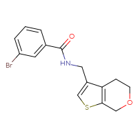 Chemical structure of 3-bromo-N-({4H,5H,7H-thieno[2,3-c]pyran-3-yl}methyl)benzamide - CSSB20452375241