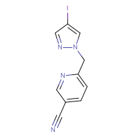 Chemical structure of 6-[(4-iodo-1H-pyrazol-1-yl)methyl]pyridine-3-carbonitrile - CSSB01000025134
