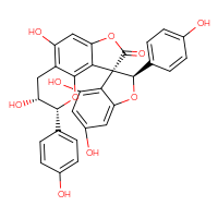 Chemical structure of (2R,3R,11'R,12'R)-4,6,8',11'-tetrahydroxy-2,12'-bis(4-hydroxyphenyl)-2H-5',13'-dioxaspiro[1-benzofuran-3,3'-tricyclo[7.4.0.0²,⁶]tridecane]-1',6',8'-trien-4'-one - CSSB00137410397