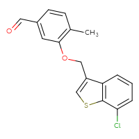 Chemical structure of 3-[(7-chloro-1-benzothiophen-3-yl)methoxy]-4-methylbenzaldehyde - CSSB21349208768