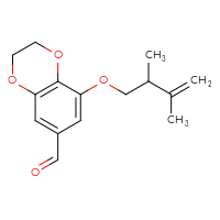 Chemical structure of 8-[(2,3-dimethylbut-3-en-1-yl)oxy]-2,3-dihydro-1,4-benzodioxine-6-carbaldehyde - CSSB14907939912