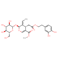 Chemical structure of methyl (2S,3E,4S)-4-{2-[2-(3,4-dihydroxyphenyl)ethoxy]-2-oxoethyl}-3-ethylidene-2-{[(2S,3R,4S,5S,6R)-3,4,5-trihydroxy-6-(hydroxymethyl)oxan-2-yl]oxy}-3,4-dihydro-2H-pyran-5-carboxylate - CSSB00102419798