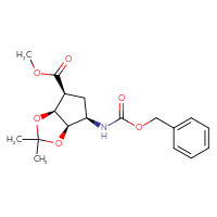Chemical structure of methyl (3aS,4S,6R,6aR)-6-{[(benzyloxy)carbonyl]amino}-2,2-dimethyl-hexahydrocyclopenta[d][1,3]dioxole-4-carboxylate - CSSB20621663205
