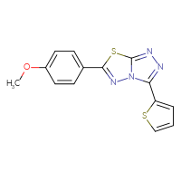 Chemical structure of 6-(4-methoxyphenyl)-3-(thiophen-2-yl)-[1,2,4]triazolo[3,4-b][1,3,4]thiadiazole - CSSB00121637432