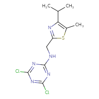 Chemical structure of 4,6-dichloro-N-{[5-methyl-4-(propan-2-yl)-1,3-thiazol-2-yl]methyl}-1,3,5-triazin-2-amine - CSSB21332129729