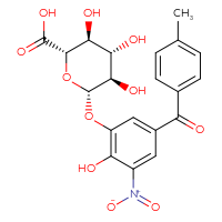 Chemical structure of (2S,3S,4S,5R,6S)-3,4,5-trihydroxy-6-[2-hydroxy-5-(4-methylbenzoyl)-3-nitrophenoxy]oxane-2-carboxylic acid - CSSB00020669702