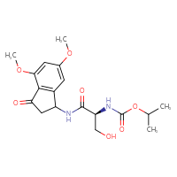 Chemical structure of propan-2-yl N-[(1S)-1-[(4,6-dimethoxy-3-oxo-2,3-dihydro-1H-inden-1-yl)carbamoyl]-2-hydroxyethyl]carbamate - CSSB21432556055