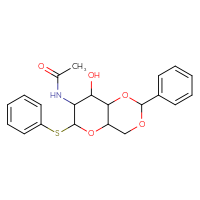 Chemical structure of N-[8-hydroxy-2-phenyl-6-(phenylsulfanyl)-hexahydro-2H-pyrano[3,2-d][1,3]dioxin-7-yl]acetamide - CSSS00132917169