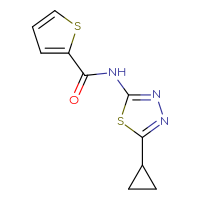 Chemical structure of N-(5-cyclopropyl-1,3,4-thiadiazol-2-yl)thiophene-2-carboxamide - CSSB00000001381