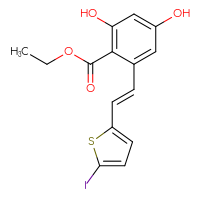 Chemical structure of ethyl 2,4-dihydroxy-6-[(1E)-2-(5-iodothiophen-2-yl)ethenyl]benzoate - CSSB00015319180