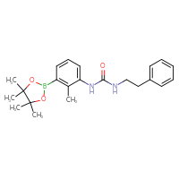 Chemical structure of 3-[2-methyl-3-(4,4,5,5-tetramethyl-1,3,2-dioxaborolan-2-yl)phenyl]-1-(2-phenylethyl)urea - CSSB21332143944