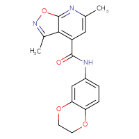 Chemical structure of N-(2,3-dihydro-1,4-benzodioxin-6-yl)-3,6-dimethyl-[1,2]oxazolo[5,4-b]pyridine-4-carboxamide - CSSB00046084804