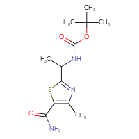 Chemical structure of tert-butyl N-[1-(5-carbamoyl-4-methyl-1,3-thiazol-2-yl)ethyl]carbamate - CSSB01072240448