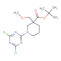 Chemical structure of tert-butyl 1-(4,6-dichloro-1,3,5-triazin-2-yl)-3-(methoxymethyl)piperidine-3-carboxylate - CSSB21332127727