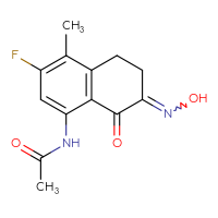 Chemical structure of N-[3-fluoro-7-(hydroxyimino)-4-methyl-8-oxo-5,6,7,8-tetrahydronaphthalen-1-yl]acetamide - CSSB06726389797