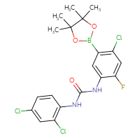 Chemical structure of 3-[4-chloro-2-fluoro-5-(4,4,5,5-tetramethyl-1,3,2-dioxaborolan-2-yl)phenyl]-1-(2,4-dichlorophenyl)urea - CSSB21332059370