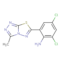 Chemical structure of 2,4-dichloro-6-{3-methyl-[1,2,4]triazolo[3,4-b][1,3,4]thiadiazol-6-yl}aniline - CSSB00000596097