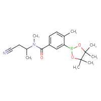Chemical structure of N-(1-cyanopropan-2-yl)-N,4-dimethyl-3-(4,4,5,5-tetramethyl-1,3,2-dioxaborolan-2-yl)benzamide - CSSB00343661529