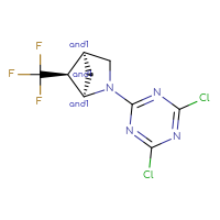 Chemical structure of rac-(1R,4S,5S)-2-(4,6-dichloro-1,3,5-triazin-2-yl)-5-(trifluoromethyl)-2-azabicyclo[2.1.1]hexane - CSSB21332061352