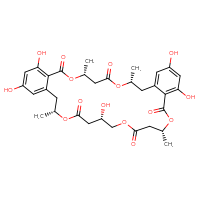 Chemical structure of (4R,8R,18R,23S,27R)-12,14,23,31,33-pentahydroxy-4,8,18,27-tetramethyl-3,7,17,21,26-pentaoxatricyclo[27.4.0.0¹⁰,¹⁵]tritriaconta-1(33),10,12,14,29,31-hexaene-2,6,16,20,25-pentone - CSSB03496541288