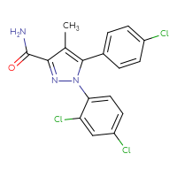 Chemical structure of 5-(4-chlorophenyl)-1-(2,4-dichlorophenyl)-4-methyl-1H-pyrazole-3-carboxamide - CSSB00159258545