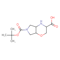 Chemical structure of 6-[(tert-butoxy)carbonyl]-octahydropyrrolo[3,4-b][1,4]oxazine-3-carboxylic acid - CSSB02516926064