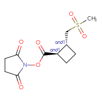 Chemical structure of rac-2,5-dioxopyrrolidin-1-yl (1R,2R)-2-(methanesulfonylmethyl)cyclobutane-1-carboxylate - CSSB20269534948