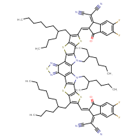 Chemical structure of 2-[(2Z)-2-{[8,22-bis(2-butyloctyl)-23-{[(2Z)-1-(dicyanomethylidene)-5,6-difluoro-3-oxo-2,3-dihydro-1H-inden-2-ylidene]methyl}-3,27-bis(2-ethylhexyl)-6,10,15,20,24-pentathia-3,14,16,27-tetraazaoctacyclo[16.9.0.0²,¹².0⁴,¹¹.0⁵,⁹.0¹³,¹⁷.0¹⁹,²⁶.0²¹,²⁵]heptacosa-1(18),2(12),4(11),5(9),7,13,16,19(26),21(25),22-decaen-7-yl]methylidene}-5,6-difluoro-3-oxo-2,3-dihydro-1H-inden-1-ylidene]propanedinitrile - CSSB20785369878