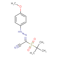 Chemical structure of N-(4-methoxyphenyl)-1-(2-methylpropane-2-sulfonyl)methanecarbohydrazonoyl cyanide - CSSB02125602531