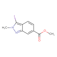 Chemical structure of methyl 3-iodo-2-methyl-2H-indazole-6-carboxylate - CSSB00010114918