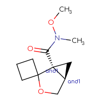 Chemical structure of rac-(1R,5R)-N-methoxy-N-methyl-3-oxaspiro[bicyclo[3.1.0]hexane-2,1'-cyclobutane]-1-carboxamide - CSSB21291563186