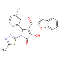Chemical structure of 4-(1-benzofuran-2-carbonyl)-5-(3-bromophenyl)-3-hydroxy-1-(5-methyl-1,3,4-thiadiazol-2-yl)-2,5-dihydro-1H-pyrrol-2-one - CSSB00121727154