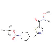 Chemical structure of tert-butyl 4-({5-[methoxy(methyl)carbamoyl]-1,3-thiazol-2-yl}methyl)piperidine-1-carboxylate - CSSB00414339165