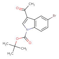 Chemical structure of tert-butyl 3-acetyl-5-bromo-1H-indole-1-carboxylate - CSSB21332061097