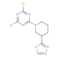 Chemical structure of 2,4-dichloro-6-[3-(1,3,4-oxadiazol-2-yl)piperidin-1-yl]-1,3,5-triazine - CSSB21332137190