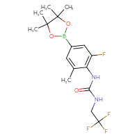 Chemical structure of 1-[2-fluoro-6-methyl-4-(4,4,5,5-tetramethyl-1,3,2-dioxaborolan-2-yl)phenyl]-3-(2,2,2-trifluoroethyl)urea - CSSB06627071633