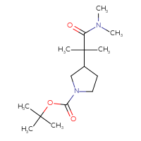 Chemical structure of tert-butyl 3-[1-(dimethylcarbamoyl)-1-methylethyl]pyrrolidine-1-carboxylate - CSSB01150687442