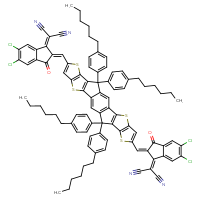 Chemical structure of 2-[(2Z)-5,6-dichloro-2-[(20-{[(2Z)-5,6-dichloro-1-(dicyanomethylidene)-3-oxo-2,3-dihydro-1H-inden-2-ylidene]methyl}-12,12,24,24-tetrakis(4-hexylphenyl)-5,9,17,21-tetrathiaheptacyclo[13.9.0.0³,¹³.0⁴,¹¹.0⁶,¹⁰.0¹⁶,²³.0¹⁸,²²]tetracosa-1(15),2,4(11),6(10),7,13,16(23),18(22),19-nonaen-8-yl)methylidene]-3-oxo-2,3-dihydro-1H-inden-1-ylidene]propanedinitrile - CSSB20785369756