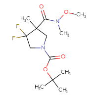 Chemical structure of tert-butyl 3,3-difluoro-4-[methoxy(methyl)carbamoyl]-4-methylpyrrolidine-1-carboxylate - CSSB02517579122