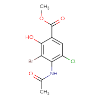 Chemical structure of methyl 3-bromo-5-chloro-4-acetamido-2-hydroxybenzoate - CSSB00102636784
