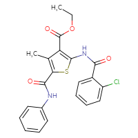 Chemical structure of ethyl 2-(2-chlorobenzamido)-4-methyl-5-(phenylcarbamoyl)thiophene-3-carboxylate - CSSB00046198479