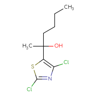 Chemical structure of 2-(2,4-dichloro-1,3-thiazol-5-yl)hexan-2-ol - CSSB02130048606