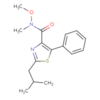 Chemical structure of N-methoxy-N-methyl-2-(2-methylpropyl)-5-phenyl-1,3-thiazole-4-carboxamide - CSSB08026930218