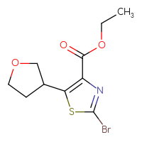 Chemical structure of ethyl 2-bromo-5-(oxolan-3-yl)-1,3-thiazole-4-carboxylate - CSSB06655559843
