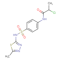 Chemical structure of 2-chloro-N-{4-[(5-methyl-1,3,4-thiadiazol-2-yl)sulfamoyl]phenyl}propanamide - CSSB00020598599