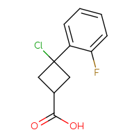 Chemical structure of 3-chloro-3-(2-fluorophenyl)cyclobutane-1-carboxylic acid - CSSB20621662651
