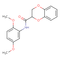 Chemical structure of N-(2,5-dimethoxyphenyl)-2,3-dihydro-1,4-benzodioxine-2-carboxamide - CSSB00026398048