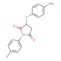 Chemical structure of 3-[(4-aminophenyl)sulfanyl]-1-(4-iodophenyl)pyrrolidine-2,5-dione - CSSB00020601490