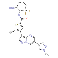 Chemical structure of N-[(1R,6R)-6-amino-2,2-difluorocyclohexyl]-5-methyl-4-[6-(1-methyl-1H-pyrazol-4-yl)pyrazolo[1,5-a]pyrimidin-3-yl]thiophene-2-carboxamide - CSSB00020632135